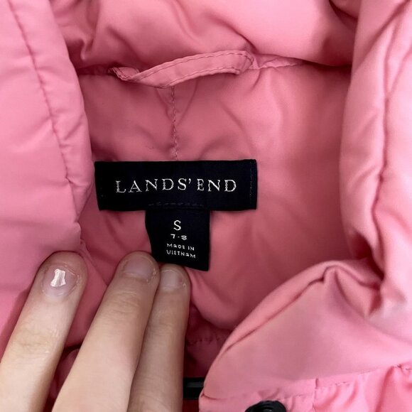 Lands' End pink puffer vest winter comfortable nylon feathers warm classic style - Picture 3 of 5